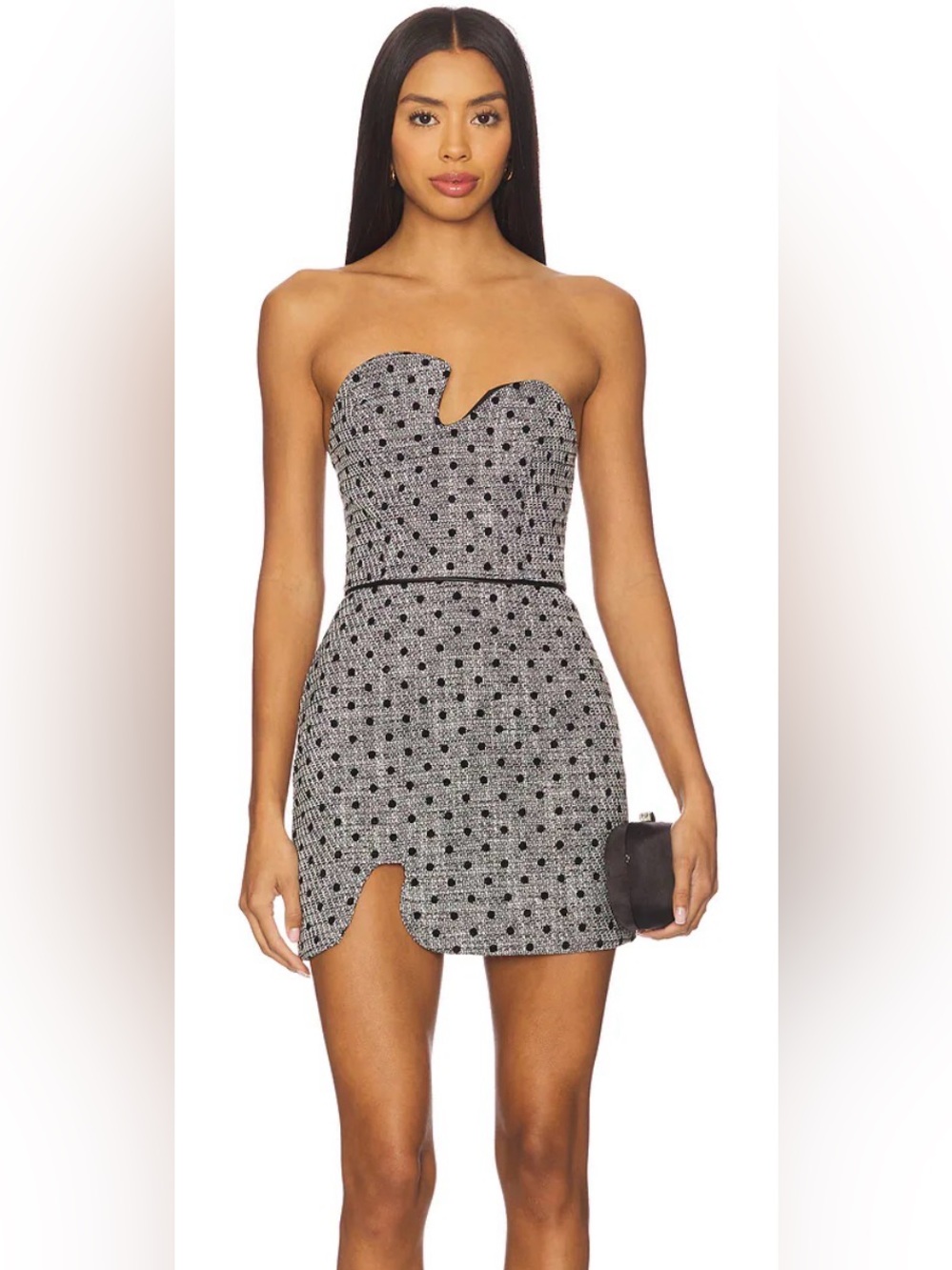 Amanda Uprichard Black and White Polka Dot Puzzle Strapless Mini Dress